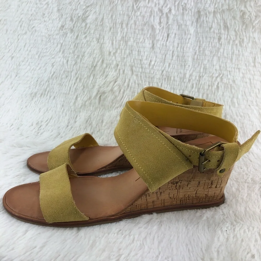DOLCE VITA Mustard Yellow Cork Heel Wedges EUC.